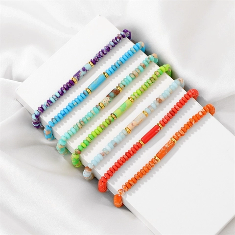 Pulsera de Cuentas de Jaspe Imperial de Aleación Bohemio para Mujer Vintage Geométrico Elástico Hecho a Mano Joyería de Moda Regalo