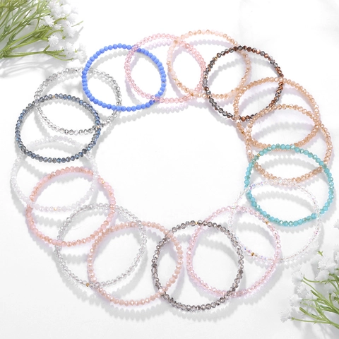Pulsera de Cuentas de Vidrio de Cristal de Varias Capas para Mujer Bohemia Facetada Elástica Hecha a Mano Joyería de Moda Regalo Accesorio