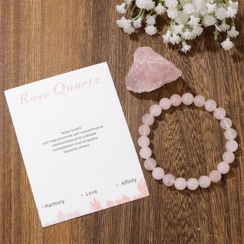Pulsera de Cuentas Curativas de Cristal Natural Con Piedra Bruta 8mm Cuentas Redondas Pulsera Elástica Mujer Amatista Cuarzo Rosa