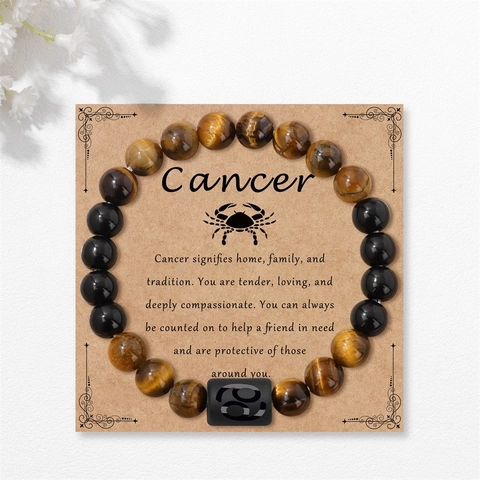 Bracciale Di Perline In Pietra Occhio Di Tigre Naturale Agata Nera Per Uomo Donna Dodici Costellazioni Simboli Gioielli Regalo Compleanno