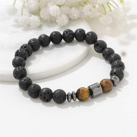 Juego de Pulseras de Cuentas para Hombre Piedra Natural Ojo de Tigre Piedra de Lava Ágata Howlita Pulsera Elástica Hecha a Mano Joyería para Hombre