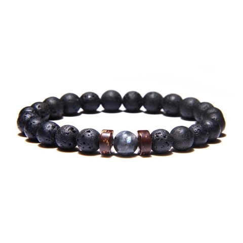 Bracciale da Uomo con Perline in Legno di Cocco Pietra Lavica Vulcanica Imitazione Ossidiana Occhio di Tigre Energia Yoga Bracciale Elastico Fatto a Mano per Uomo Donna Gioielli