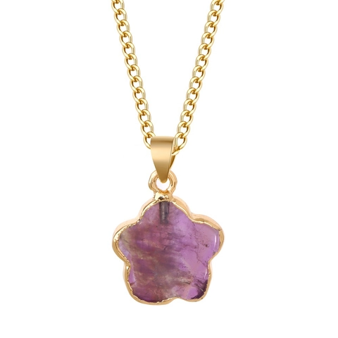 Stainless Steel O-Chain Necklace For Women Gold Plated Natural Amethyst Clover Flower Pendant Fashion Jewelry Birthday Gift