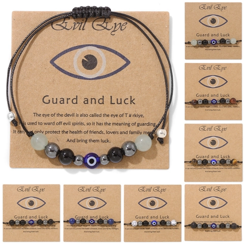 Bracciale Intrecciato in Pietra Naturale Regolabile Malocchio Carta Regalo Gioielli Benedizione Cordino Cerato Unisex