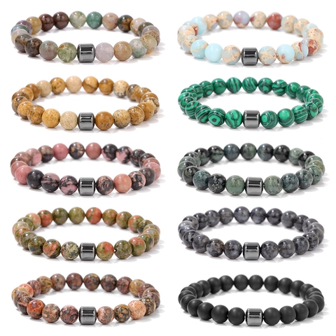 Bracciale con Perline in Pietra Naturale da 8mm per Uomo Donna Occhio di Tigre Agata Pietra Lavica Ematite Distanziatore Bracciale Elastico Gioielli