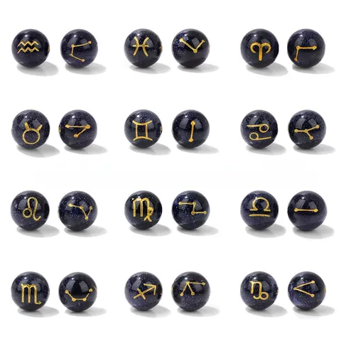 Blau Sandstein Perlen Gold Sternzeichen Tierkreiszeichen Runde Lose Sternenhimmel Perlen Für DIY Schmuckherstellung Armband