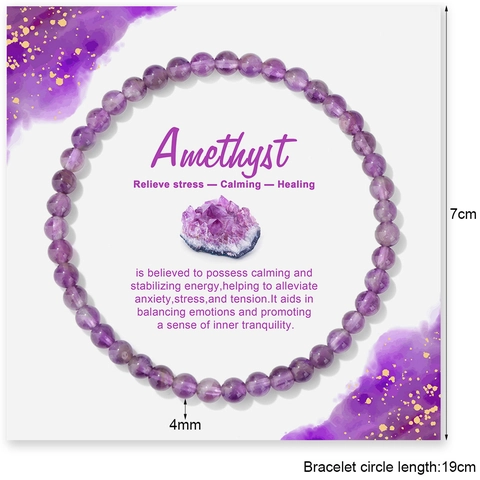 Naturstein Runde Perlen Armband Für Damen Heilung Kristall Elastisches Armband Mit Bedeutungskarte Amethyst Rosenquarz Citrin Tigerauge Schmuck