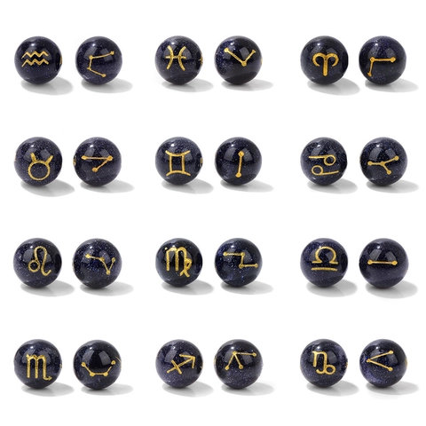 Blaufluss Zwölf Sternzeichen Lose Perlen Für DIY Schmuckherstellung Sternenkarte Zodiac Symbole Runde Zwischenperlen Zubehör