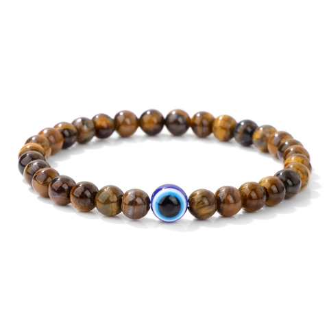 Handgefertigte Achat Naturstein Perlenarmband Böser Blick Elastisches Seil Vintage Böhmisch Unisex Täglich Schmuck Armreif