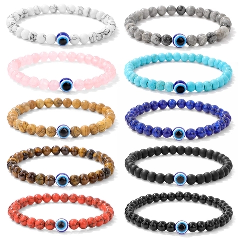Handgefertigte Achat Naturstein Perlenarmband Böser Blick Elastisches Seil Vintage Böhmisch Unisex Täglich Schmuck Armreif