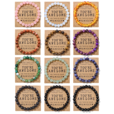Natuursteen Agaat Kralen Elastische Armband Met Awesome Kaart Inspirerende Verjaardagscadeau Voor Vrouwen Mode Kralen Sieraden