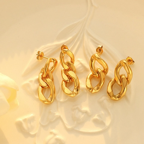 Minimalistisches Edelstahl Schmuckset Für Damen Gold Stahl Plattiert Kettenglied Halskette Ineinandergreifende Ohrringe