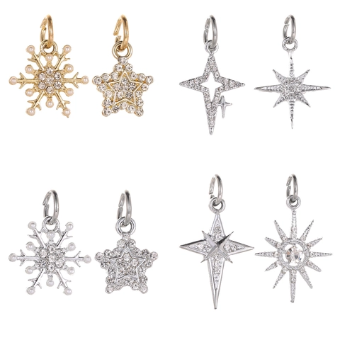 Alloy Rhinestone Artificial Pearl Star Snowflake Charms DIY Jewelry Making Hexagram Pendants For Necklace Bracelet Accessory