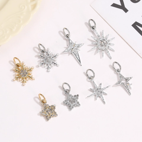 Alloy Rhinestone Artificial Pearl Star Snowflake Charms DIY Jewelry Making Hexagram Pendants For Necklace Bracelet Accessory