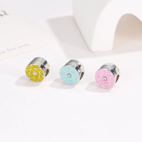 Alloy Star Hexagram Enamel Charm Beads With Rhinestone DIY Bracelet Pendant Colorful Jewelry Making Accessories For Women