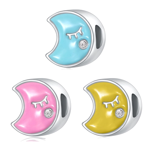 Alloy Enamel Moon Charms For DIY Jewelry Making Large Hole Beads Crescent Moon Beads With Rhinestone For Bracelet Making