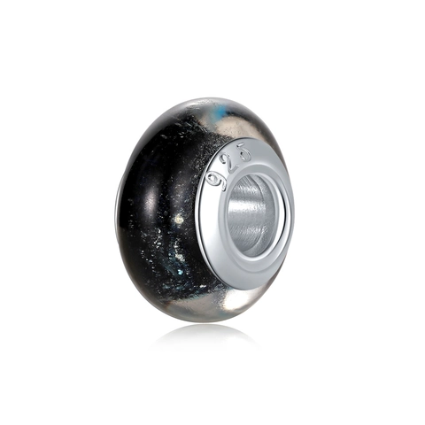 Starry Sky Galaxy Glass Charm Bead S925 Sterling Silver Core Blue Black Glitter Beads For DIY Bracelet Jewelry Making Gift