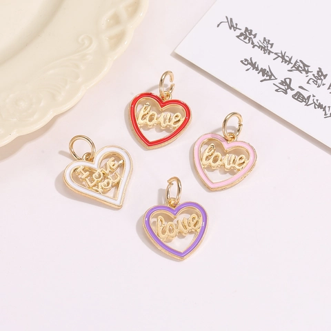 Alloy Heart Drip Oil Enamel Pendant DIY Jewelry Accessories Love Letter Charms For Bracelet Necklace Making Valentines Gift