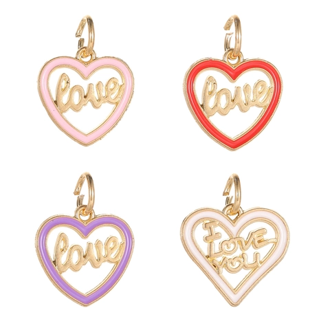 Alloy Heart Drip Oil Enamel Pendant DIY Jewelry Accessories Love Letter Charms For Bracelet Necklace Making Valentines Gift