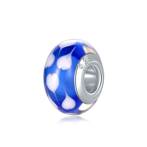 Lucite Heart Glass Beads For DIY Jewelry Making Bracelet Necklace Charms With 925 Silver Core Blue Red Pattern Beads