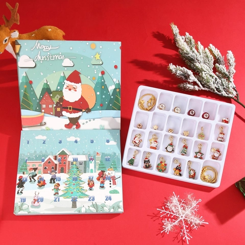Christmas Advent Calendar DIY Bracelet Jewelry Set Alloy Beads And Charms Countdown Calendar Gift Box For Girls Women