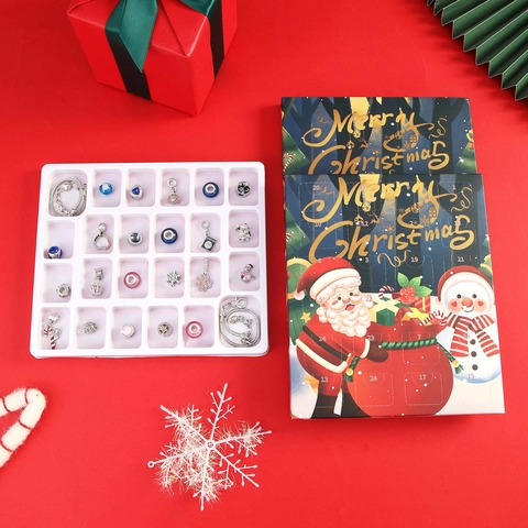 Christmas Advent Calendar DIY Bracelet Jewelry Gift Box Countdown With Reindeer Santa Snowflake Charms For Girls Women