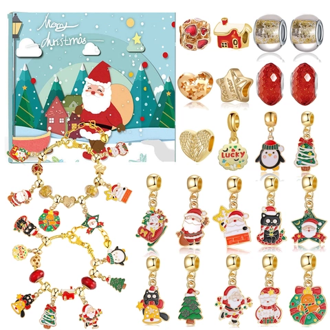 Christmas Advent Calendar DIY Bracelet Jewelry Set Alloy Beads And Charms Countdown Calendar Gift Box For Girls Women