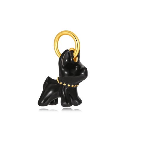 Cartoon Legierung Schwarz Hund Anhänger Für DIY Armband Halskette Schmuck Charm Welpe Zubehör Mit Gold Halsband Detail