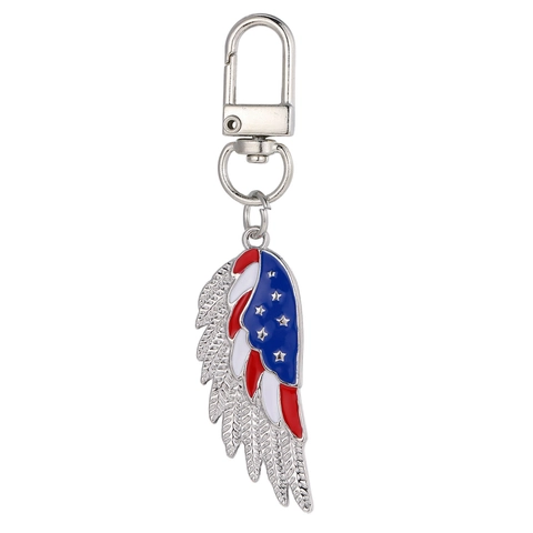 Portachiavi in Lega Bandiera USA Rosso Bianco Blu Giorno dell'Indipendenza Patriottico Americano Strass Smalto Cuore Stella Ala Pendente Gioielli Regalo