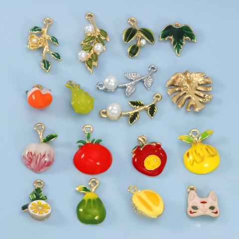 Cute Fruit Botanical Alloy Enamel Charms For DIY Jewelry Making Strawberry Lemon Peach Avocado Leaves Pendant Accessories