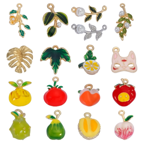 Cute Fruit Botanical Alloy Enamel Charms For DIY Jewelry Making Strawberry Lemon Peach Avocado Leaves Pendant Accessories