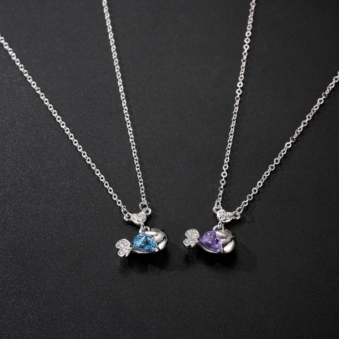 Kleine Fisch Kristall Herz Anhänger Halskette Für Damen Legierung Strass Tier Choker Valentinstag Geburtstag Schmuck Geschenk