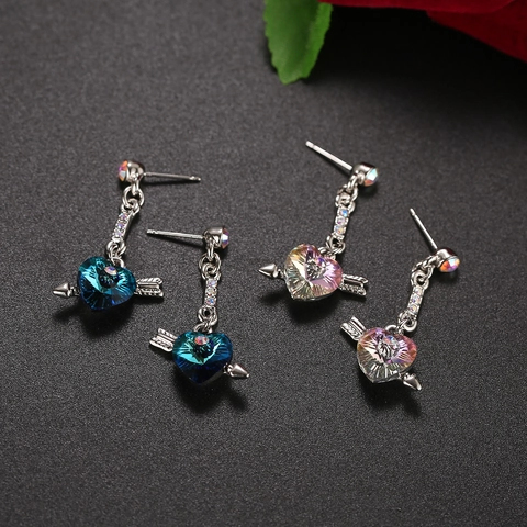Cupid's Arrow Heart Drop Earrings With 925 Sterling Silver Earring Post Alloy Austrian Crystal Jewelry For Women