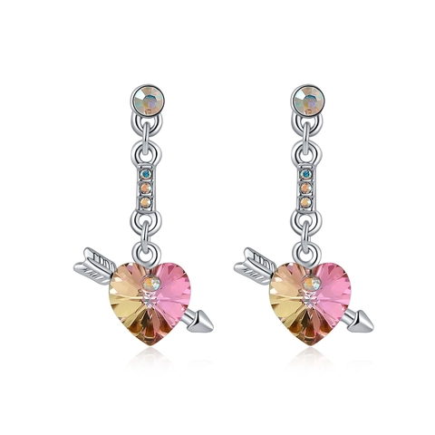 Cupid's Arrow Heart Drop Earrings With 925 Sterling Silver Earring Post Alloy Austrian Crystal Jewelry For Women