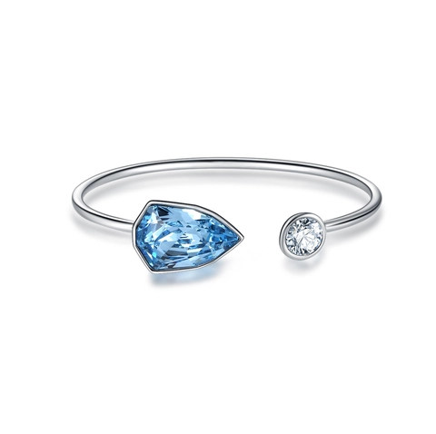 Light Luxury Austrian Blue Artificial Crystal Open Bracelet For Women Silver Plated Rhinestone Adjustable Bangle Jewelry