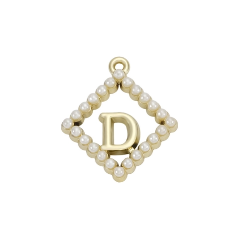 Ciondolo In Lega Con Perla Artificiale Lettera Iniziale D Cornice A Rombo Per Collane Bracciali Orecchini Fai Da Te Accessori