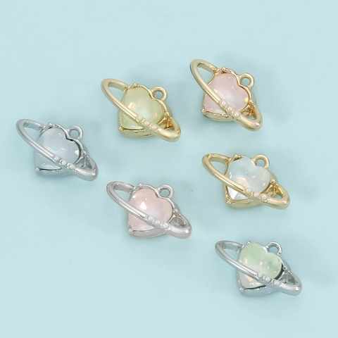 Legierung Strass Herz Planet Anhänger Mit Künstlicher Perle Saturn Form Schmuckherstellung Charms Für Halskette Armband DIY