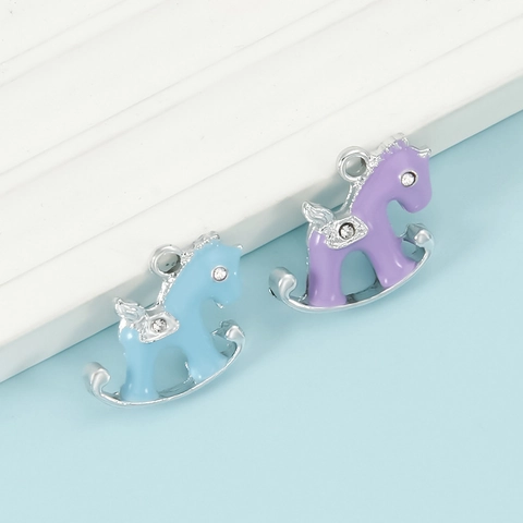 Alloy Enamel Rocking Horse Pendant Cartoon Cute Rhinestone DIY Jewelry Making Charm For Necklace Bracelet Accessory