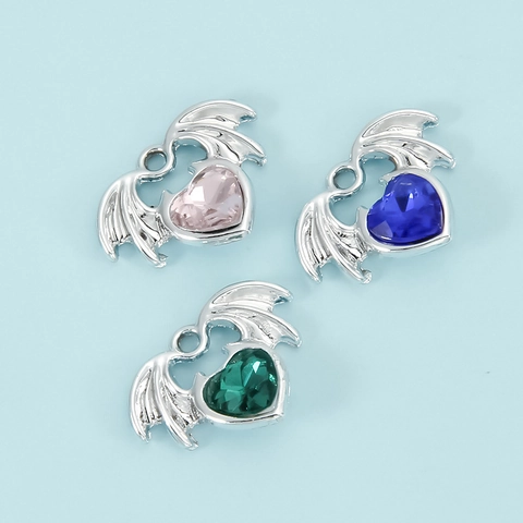 Alloy Heart Zirconia Pendant With Bat Wings Design For DIY Necklace Earring Bracelet Jewelry Making Women Accessories