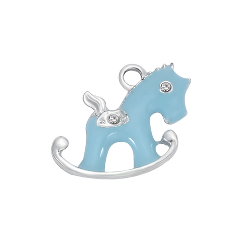 Alloy Enamel Rocking Horse Pendant Cartoon Cute Rhinestone DIY Jewelry Making Charm For Necklace Bracelet Accessory