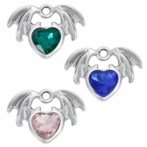 Alloy Heart Zirconia Pendant With Bat Wings Design For DIY Necklace Earring Bracelet Jewelry Making Women Accessories