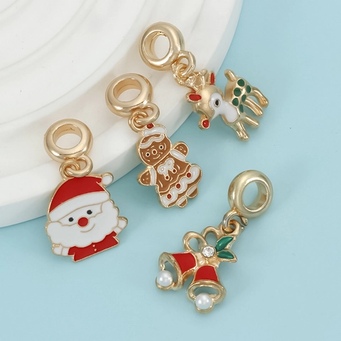 Alloy Enamel Christmas Charms For Jewelry Making Santa Claus Gingerbread Man Reindeer And Bells DIY Bracelet Pendants Holiday Decor