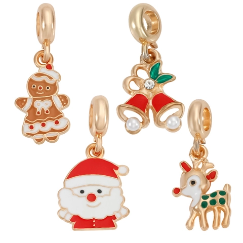 Alloy Enamel Christmas Charms For Jewelry Making Santa Claus Gingerbread Man Reindeer And Bells DIY Bracelet Pendants Holiday Decor