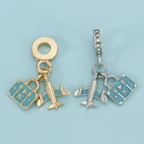 Travel Theme Alloy Airplane Suitcase Enamel Pendant Charms For DIY Bracelet Necklace Making Fashion Women Jewelry Accessory