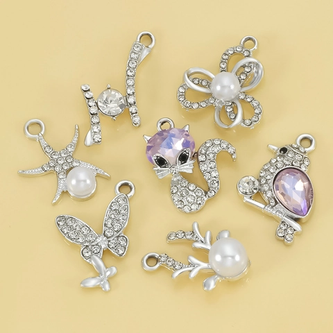 Dijes de Animales de Aleación Cristal Diamantes de Imitación para Joyería DIY Pulsera Collar Mariposa Estrella de Mar Zorro Pájaro Ciervo