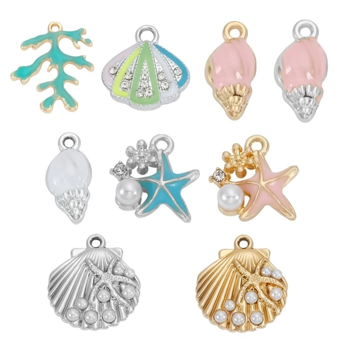 Oceaan Serie Legering Marine Hangers Schelp Wulk Zeester Koraal Met Kunstparel Strass Voor DIY Sieraden Maken Accessoires