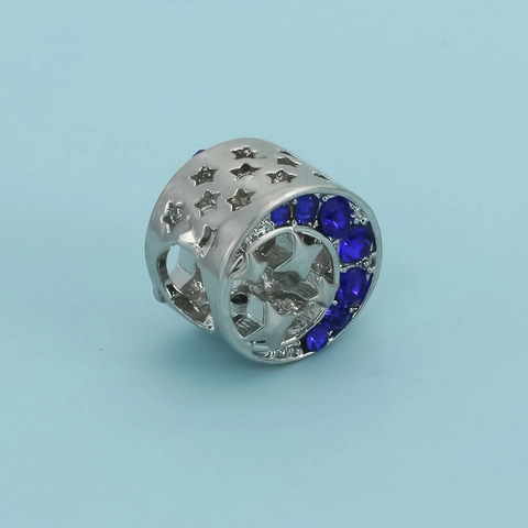 Blauer Stern Mond Hohllegierung Charm Perle Mit Blauem Strass Für DIY Armband Halskette Herstellung Ethnischen Stil Schmuck Zubehör