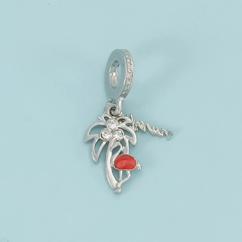 Tropical Alloy Coconut Tree Flamingo Charm Alloy Rhinestone Enamel Pendant For DIY Bracelet Keychain Women Jewelry Accessory