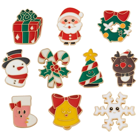 Cartoon Christmas Enamel Brooch Alloy Metal Drip Oil Santa Claus Reindeer Snowman Christmas Tree Festive Clothing Badge Pin