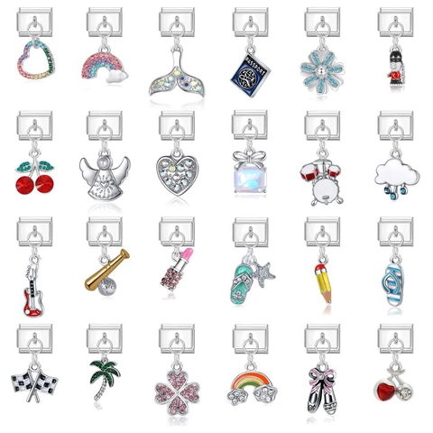 Pendentifs Charm en Acier Inoxydable de Style Italien Pour Bracelet Modulaire DIY Matériaux de Bijoux Cœur Arc-en-Ciel